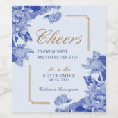 クラシックブルーホワイト金ゴールドフローラChinoiserie結婚の ワインラベル (シングルラベル)