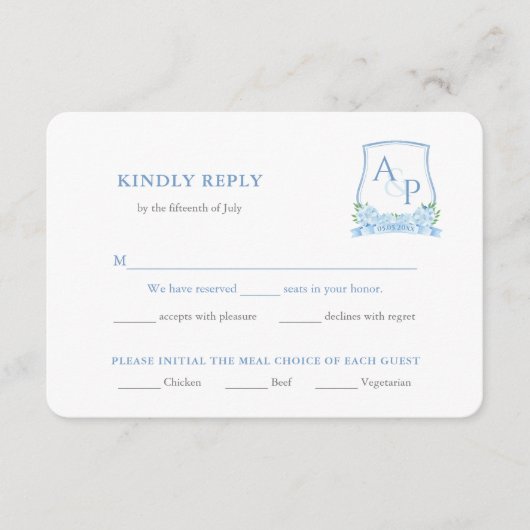 クラシックブルーホワ結婚イトの定食RSVP エンクロージャーカード (正面)