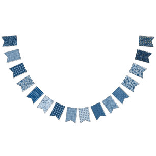 クラシックブルーボーホフローラルパターン  美しい バンティングフラッグ