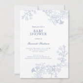 クラシックブルーライン描フローラ赤ちゃんシャワー 招待状 (正面)
