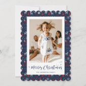 クラシックブルーレッド写真メリークリスマスカード シーズンカード (正面)