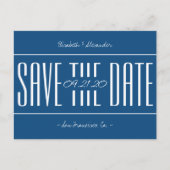クラシックブルーレトロ救タイポグラフィ結婚の日付 案内ポストカード (正面)