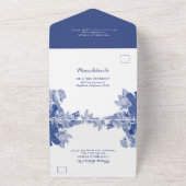 クラシックブルーロータスフローラチエレガントノイスリーシック オールインワン招待状 (外側)