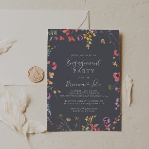クラシックブルーワイルドフローラ婚約パーティ 招待状