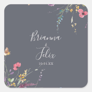 クラシックブルーワイルドフローラ結婚ズ封筒用シール スクエアシール
