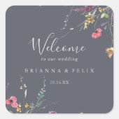 クラシックブルーワイルドフローラ結婚ズ歓迎 スクエアシール (正面)