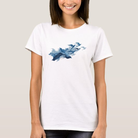 クラシックブルー抽象的な鳥のカスタムデザイン Tシャツ (正面)