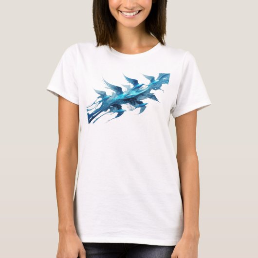 クラシックブルー抽象的な鳥のファッションアート Tシャツ (正面)