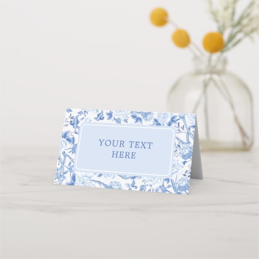 クラシックブルー白シノイ結婚ズシート プレイスカード (正面)