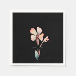 クラシックブルー葉フローラブラックナプキン スタンダードカクテルナプキン