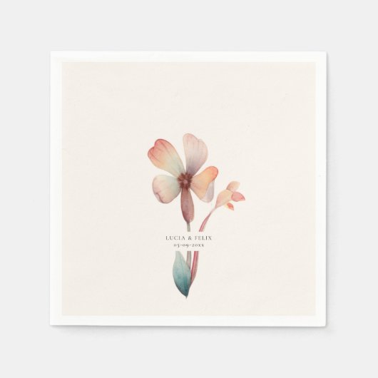 クラシックブルー葉フローラペーパーNapkin スタンダードカクテルナプキン (正面)