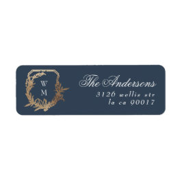 クラシックブルー金ゴールド植物文様モノグラムクレスト ラベル