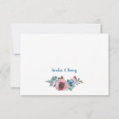 クラシックブルー&ピンクウォーターカラーフローラ結婚ズ 出欠カード (裏面)