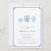 クラシックブルー&ホワイト婚約パーティ 招待状 (正面)