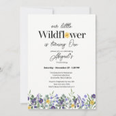 クラシックブルー　私たちの小さな野の花　1歳の誕生日 招待状 (正面)