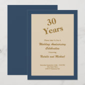 クラシックブルー 30周年 結婚記念日 招待状 (正面/裏面)