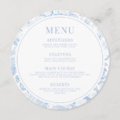クラシックブルーchinoiserieの結婚ラウンドフラットメニュー メニュー (正面)