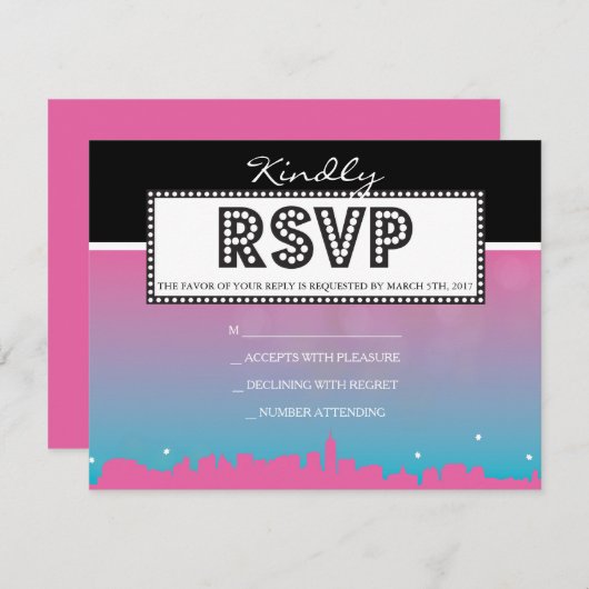 クラシックブロードウェイ返信ピンク 招待状 (正面/裏面)