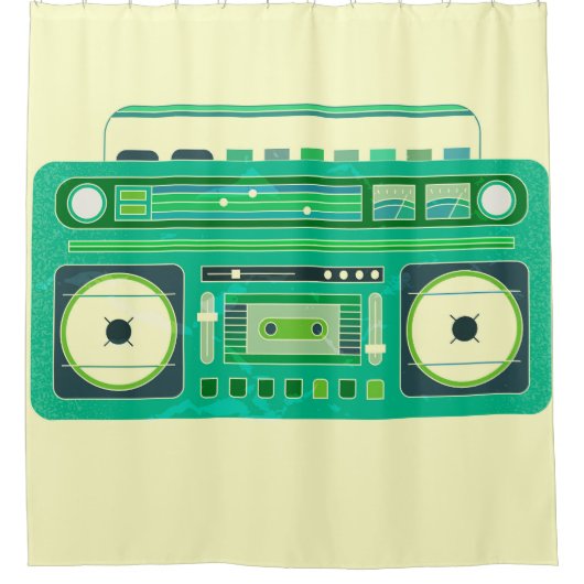 クラシックブームボックスヴィンテージ画像 シャワーカーテン (正面)