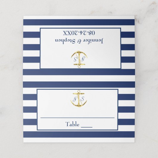 クラシックブ航海のルストライプ金ゴールドいかり結婚ズ プレイスカード (外部開封)