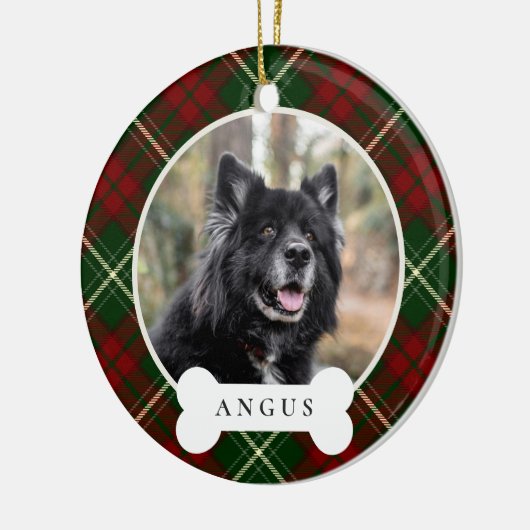 クラシックプパーソナライズされたライドペット犬の写真と名前 セラミックオーナメント (左)
