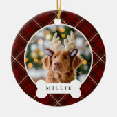 クラシックプパーソナライズされたライドペット犬の写真と名前 セラミックオーナメント (正面)