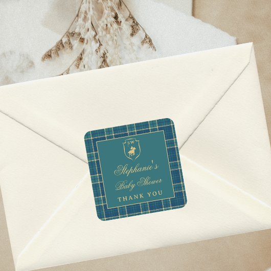 クラシックプレイドポログリーンエクストランベビーシャワー スクエアシール