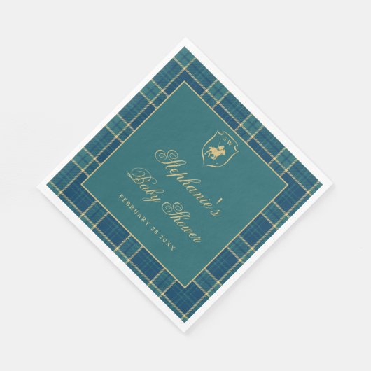 クラシックプレイドポログリーンエクストランベビーシャワー スタンダードランチョンナプキン (角)