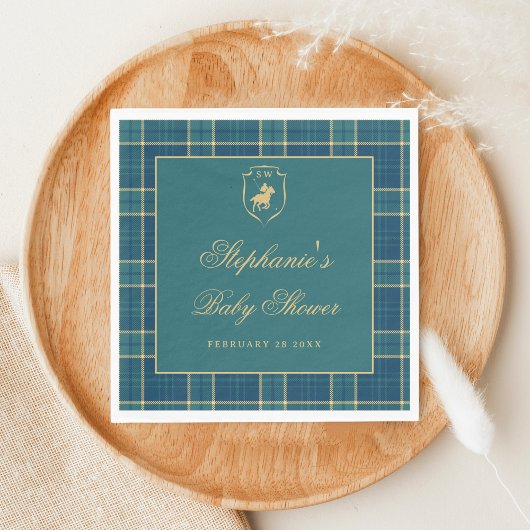 クラシックプレイドポログリーンエクストランベビーシャワー スタンダードランチョンナプキン