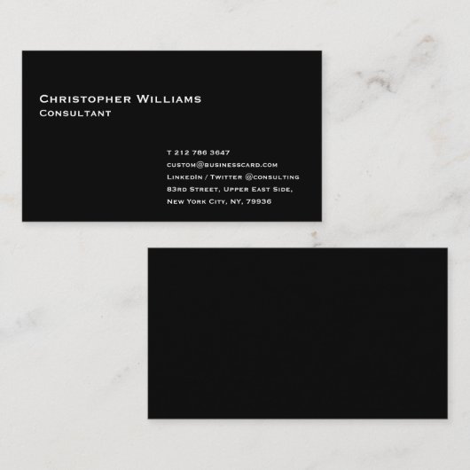 クラシックプレインブラックモダンミニマルプロフェッショナル 名刺 (正面/裏面)