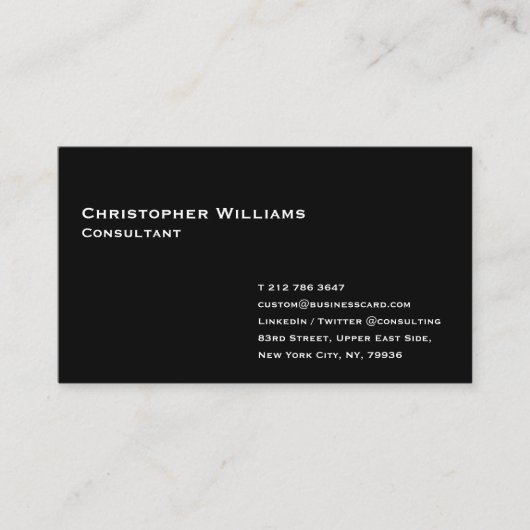 クラシックプレインブラックモダンミニマルプロフェッショナル 名刺 (正面)