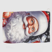 クラシックプレゼント&オーナメント付きサンタ ゴルフタオル (横)