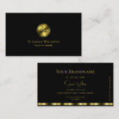 クラシックプレーン黒と金ゴールドとロゴ付きスタイリッシュ 名刺 (正面/裏面)