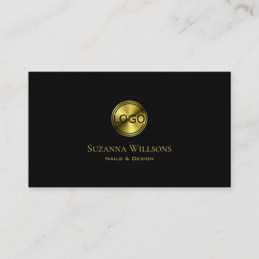 クラシックプレーン黒と金ゴールドとロゴ付きスタイリッシュ 名刺 (正面)