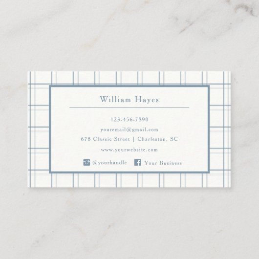 クラシックプロフェッショナル格子模様メンズブルー 名刺 (裏面)