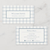 クラシックプロフェッショナル格子模様メンズブルー 名刺 (正面/裏面)