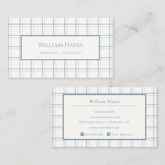 クラシックプロフェッショナル格子模様メンズブルー 名刺 (正面/裏面)