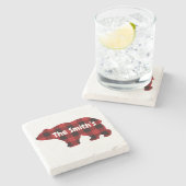 クラシックベアデザインレッド黒ブッポプライド ストーンコースター (横)