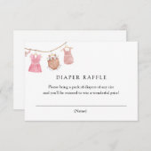 クラシックベビーピンクおむつラッフルカード 招待状 (正面/裏面)
