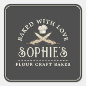 クラシックベーカーのロゴパティシシェフブラックプロダクトラベル スクエアシール (正面)