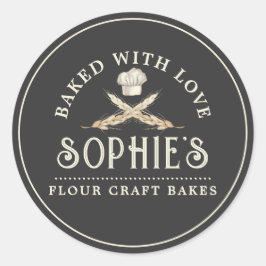 クラシックベーカーのロゴパティシシェフブラックプロダクトラベル ラウンドシール