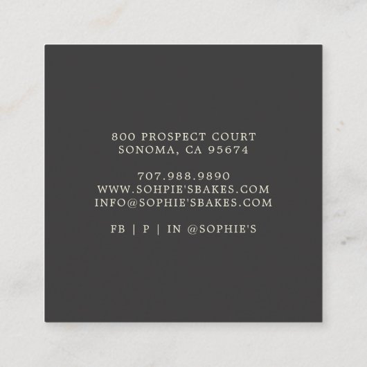 クラシックベーカーのロゴブラックビジネスカード スクエア名刺 (裏面)