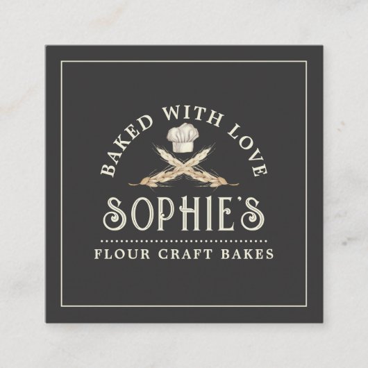 クラシックベーカーのロゴブラックビジネスカード スクエア名刺 (正面)
