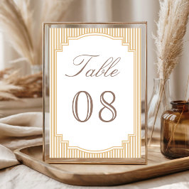 クラシックベージュタンのストライプウェディング テーブルナンバー