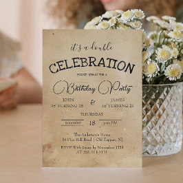 クラシックベージュダブルバースデーパーティー 招待状