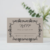クラシックベージュリネン茶色の華やかなフレームの結婚式 出欠カード (スタンド正面)