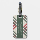 クラシックベージュレッド緑タータンチェック格子状ラゲッジタグ ラゲッジタグ (裏面縦)