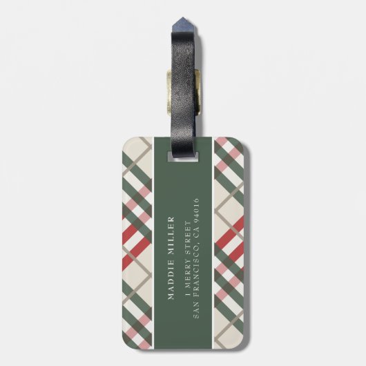 クラシックベージュレッド緑タータンチェック格子状ラゲッジタグ ラゲッジタグ (裏面縦)