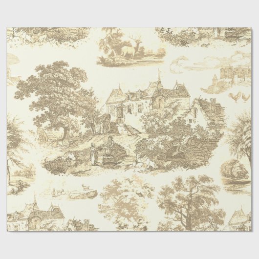 クラシックベージュ金ゴールドヴィンテージフランスのカントリートイル ラッピングペーパー (フラット)