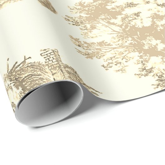 クラシックベージュ金ゴールドヴィンテージフランスのカントリートイル ラッピングペーパー (ロールコーナー)